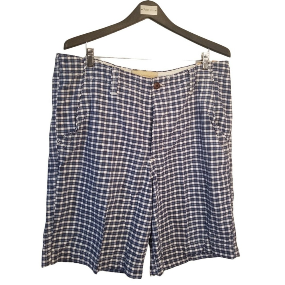 New Hollister Plaid White Blue Size Men's Shorts Short Button Fly 36 x 9.5